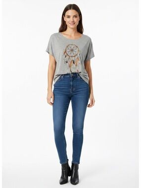 Laura Heather Gray Short-Sleeve Top with Colorful Dreamcatcher Size XL